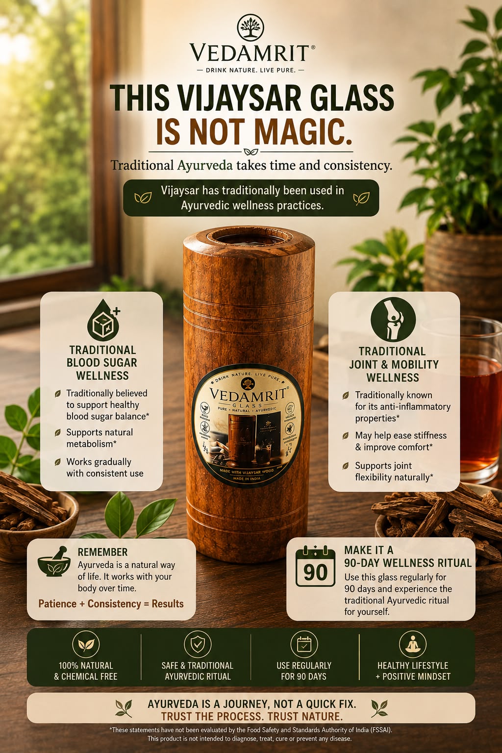 Vedamrit Vijaysar Wood Glass