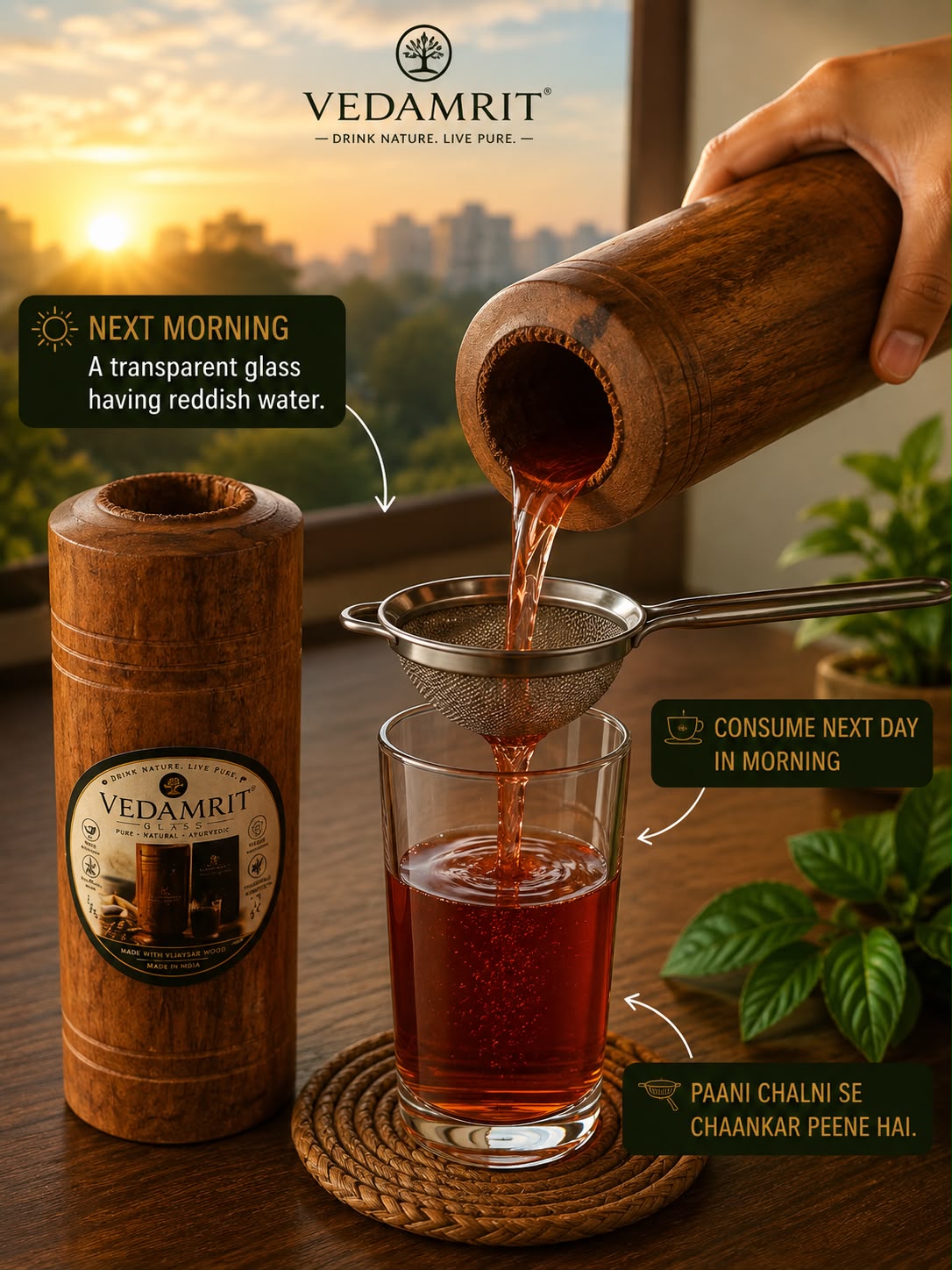 Vedamrit Vijaysar Wood Glass